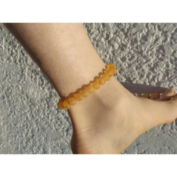 Raw Baltic Amber Anklet, Real Unpolished Amber Beads Ankle Stretchable Bracelet - Picture 1 of 4